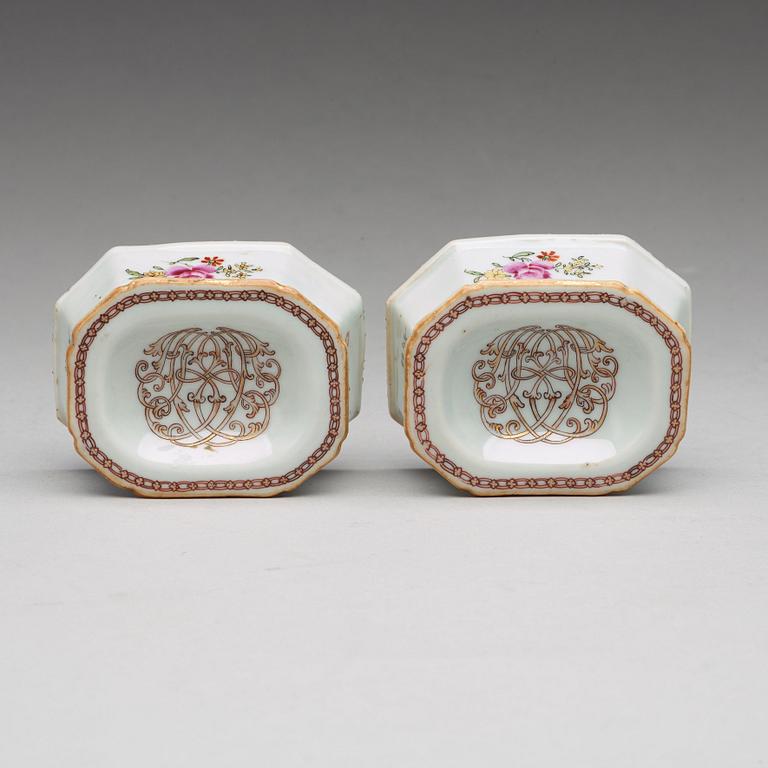 A pair of famille rose salts, Qing dynasty, Qianlong (1736-95).