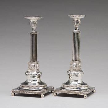 A pair of Swedish 18th century silver candlesticks, mark of Lars Boye, Stockholm 1792.