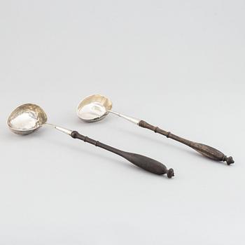 Two swedish silver soup ladles, including Nils Tornberg, Linköping 1801.