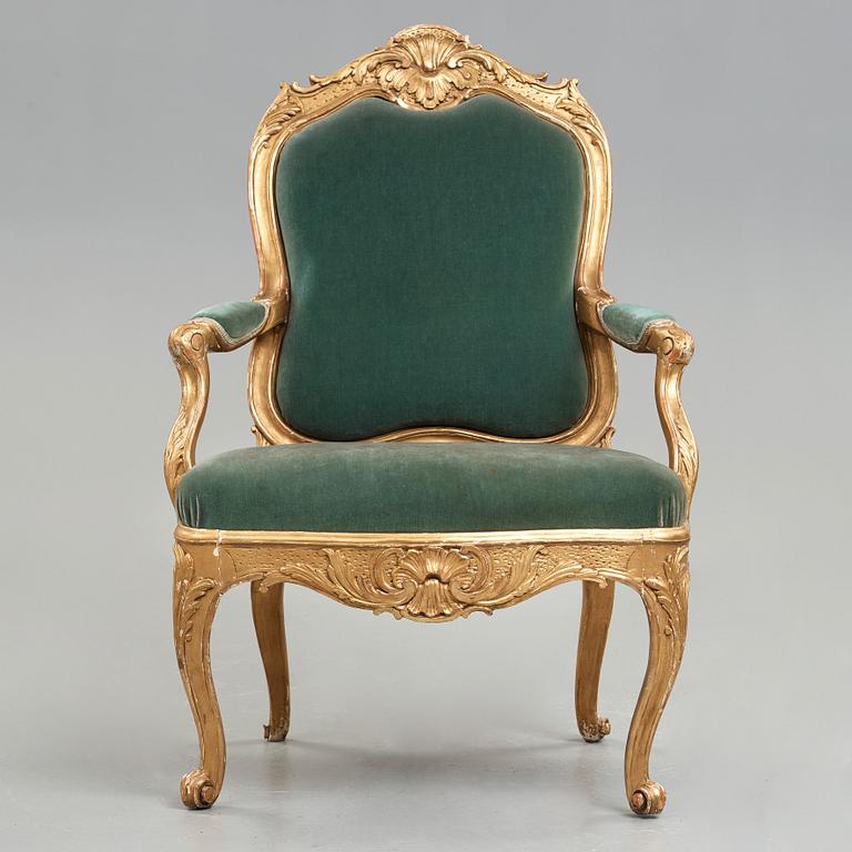 A large Swedish Rococo armchair by Carl Magnus Sandberg (master in Stockholm 1759-1789), circa 1760.