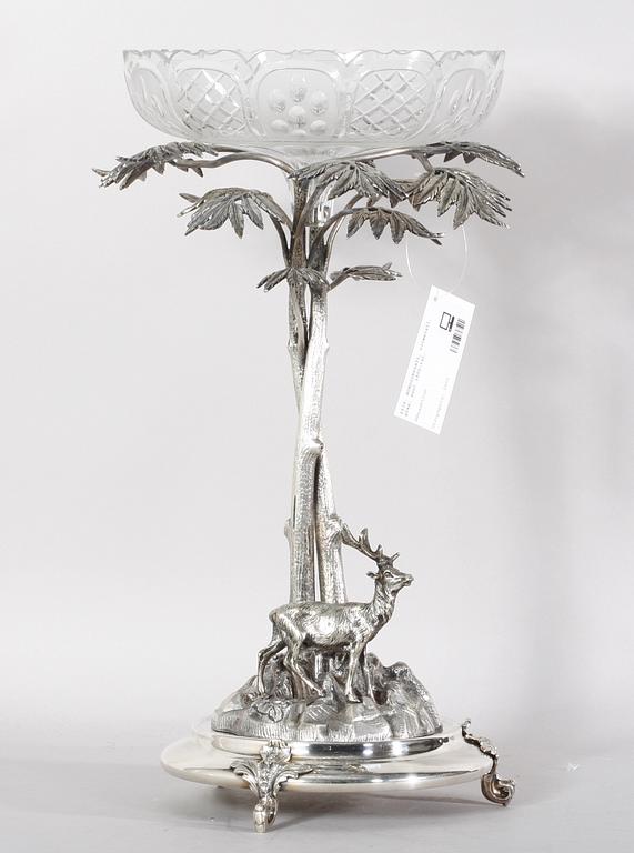 BORDSUPPSATS, vitmetall, glas, sent 1800-tal.