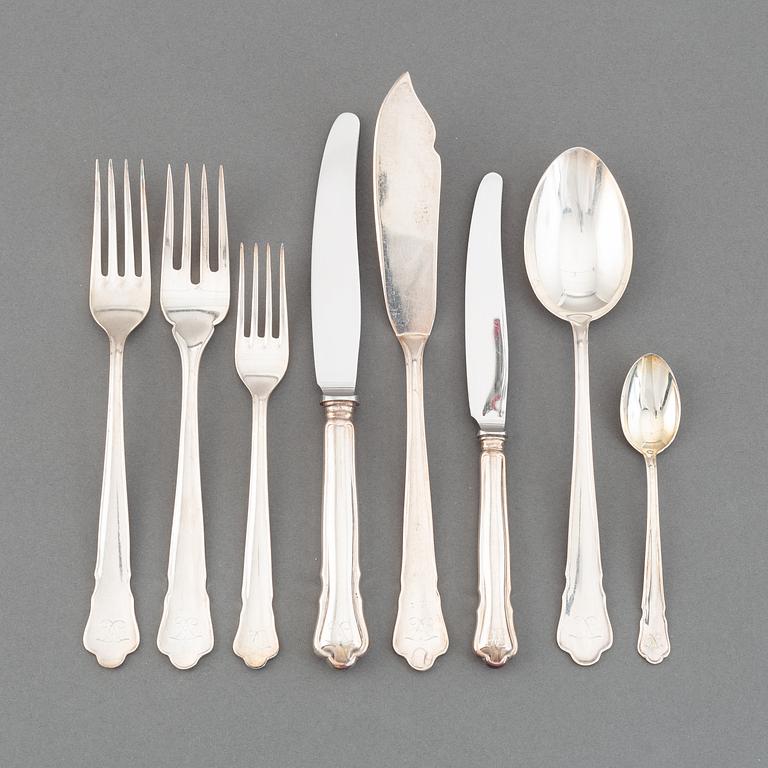 A swedish silver cutlery service, 'Chippendale', some Stockholm 1973. (133 pieces).