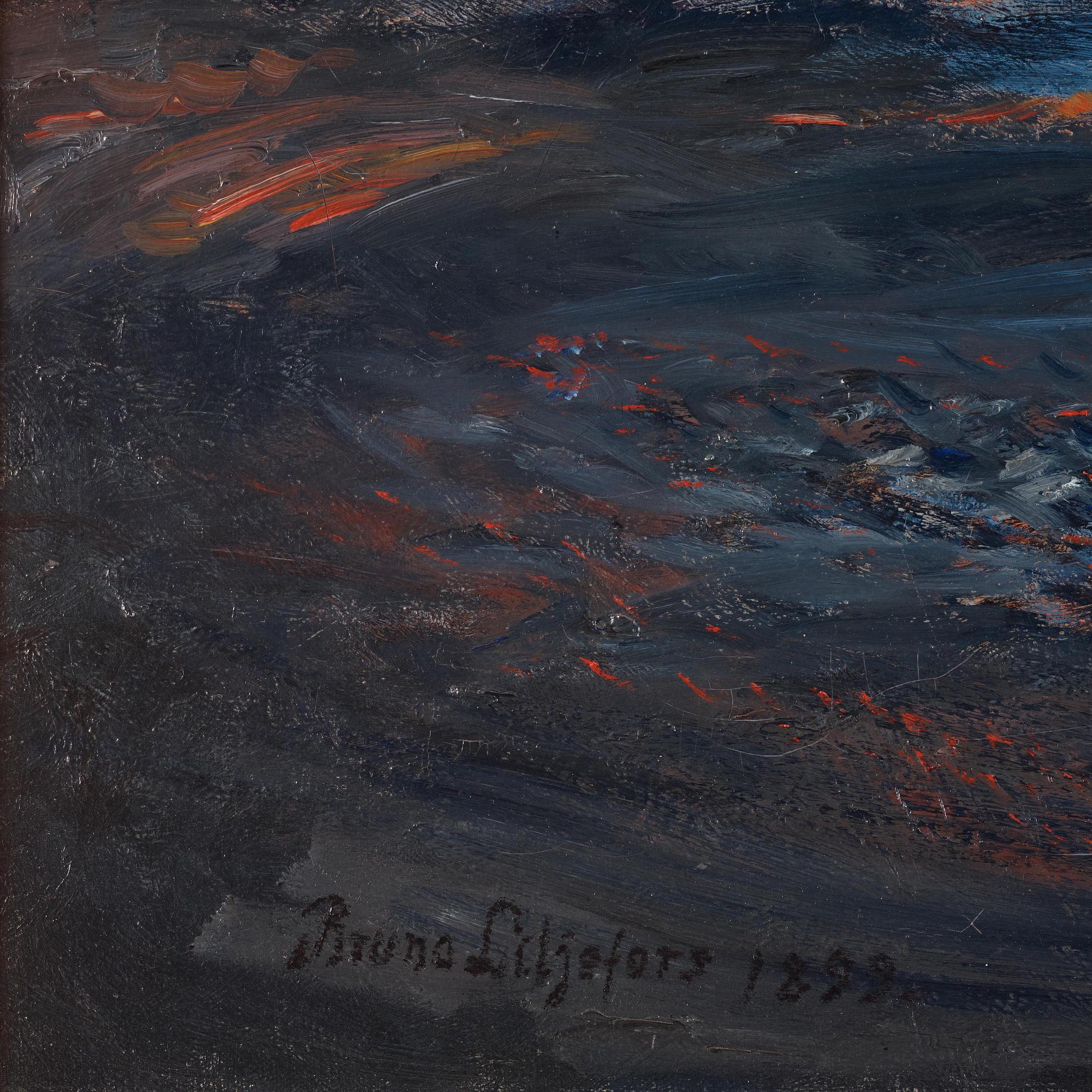 Bruno Liljefors, "Uttrar vid havet, solnedgång".