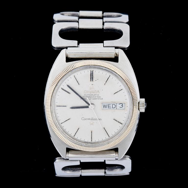 ARMBANDSUR, herr, Omega, Constellation, Chronometer, Automatic, kalender, stål, 1960/70-tal.