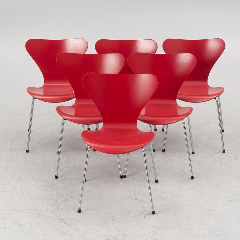 Arne Jacobsen, chairs, 6 pcs, "The Seven", Fritz Hansen, Denmark.