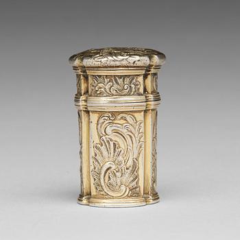 204. A Swedish Rococo silver-gilt snuff-box, unmarked.