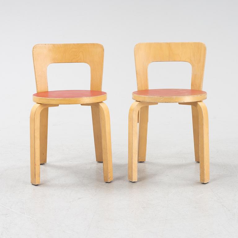 A set of six children's chairs model N65 by Alvar Aalto for Artek.