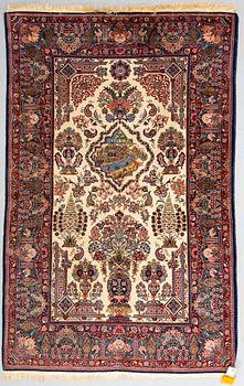MATTO, a semi-antique Kashan part silk, ca 207,5 x 134,5 cm (as well as one end with 1,5 cm flat weave).
