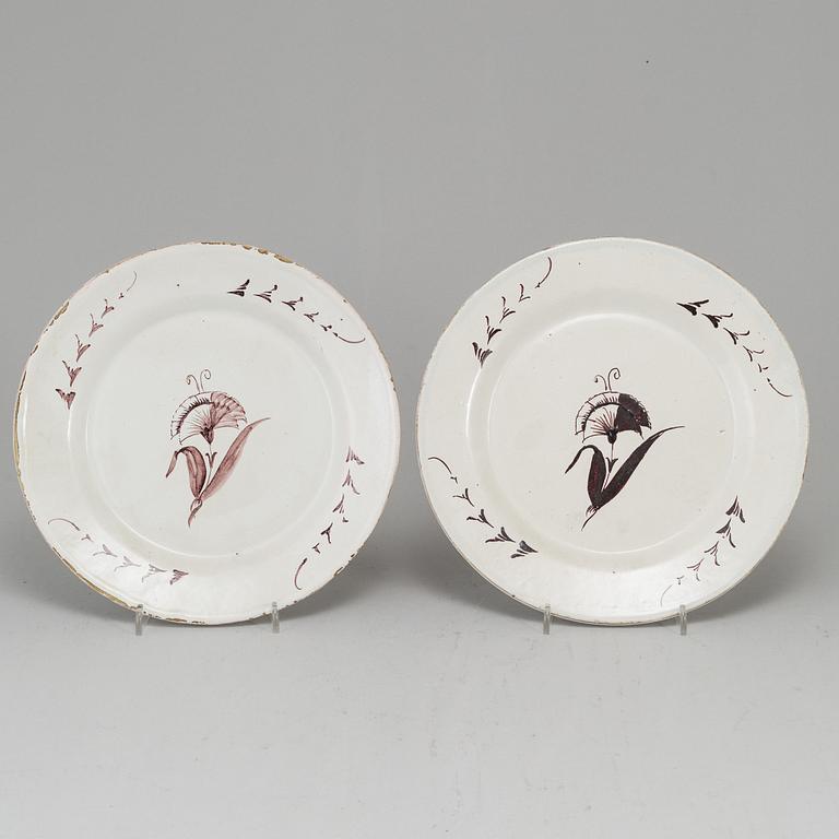 A Swedish faience serving dish and six plates, 18th Century.