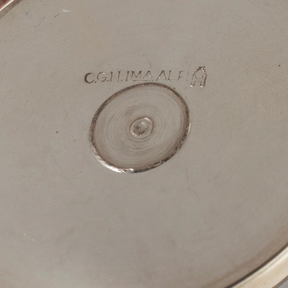 SHAKER med GLAS,4 st, nysilver, bland annat C G Hallberg, 1900-tales mitt.