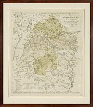 A map, hand-coloured copper engraving, Nils Marelius, 1779.
