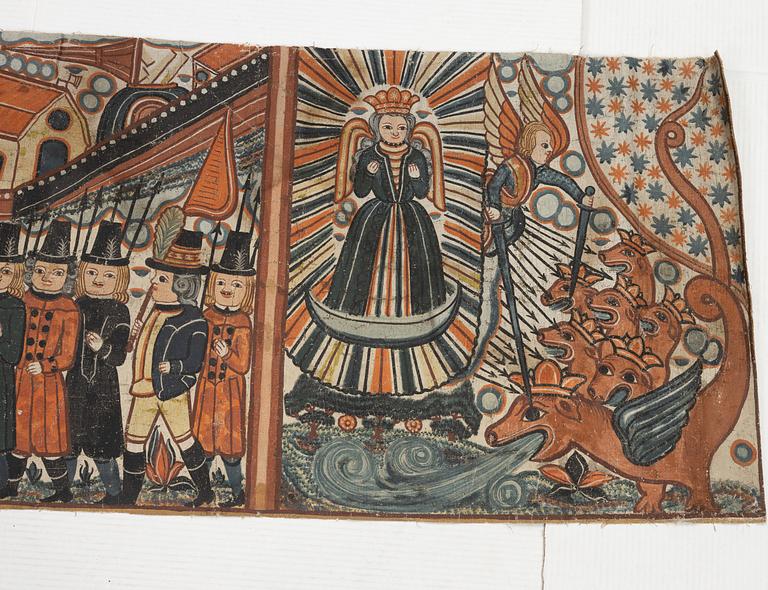 A traditional Swedish painting attributed to Johannes Nilsson, Brearedsskolan, Gyltinge, Halland.