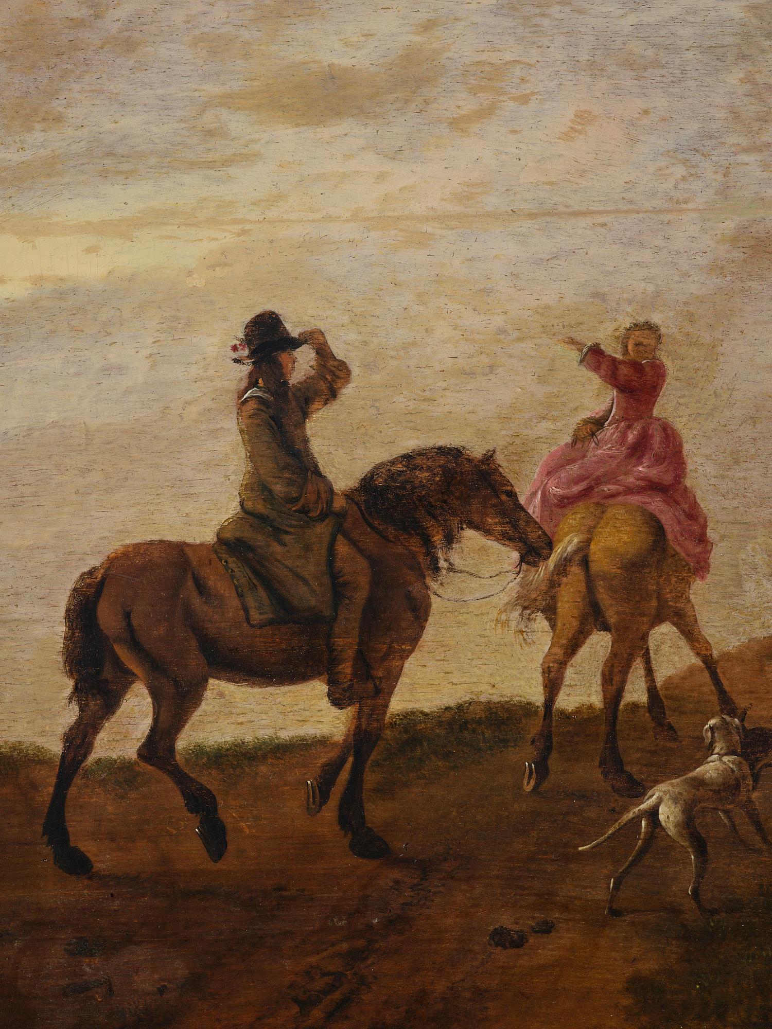 Aelbert Cuyp, circle of, Riding party at a farmhouse.
