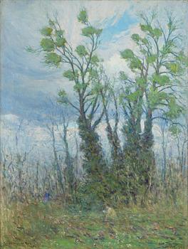 Erik Tryggelin, Blomsterplockande kvinna på äng, S:t Cloud Paris.