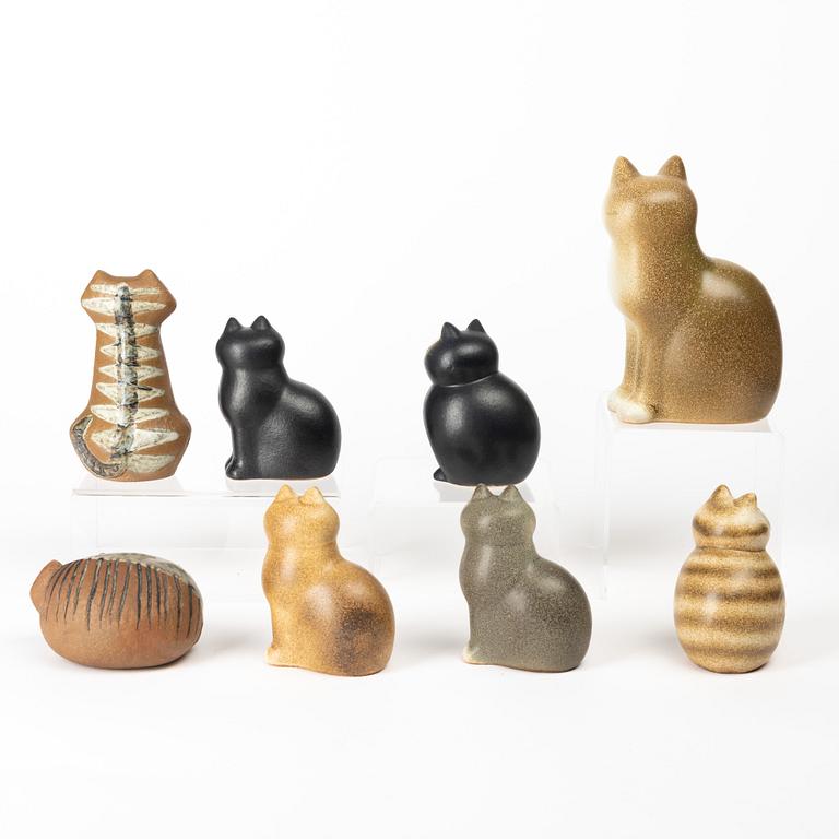 Lisa Larson, a set of eight stoneware figurines, K-Studion and Gustavberg.