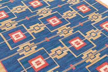 a carpet, flat weave, c 243 x 170 cm, signed JBV (Johanna Brunssons Vävskola).