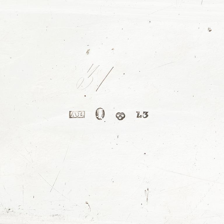 Anders Lundqvist, geléskålar, ett par samt ställning, delvis förgyllt silver, Stockholm 1817. Empire.