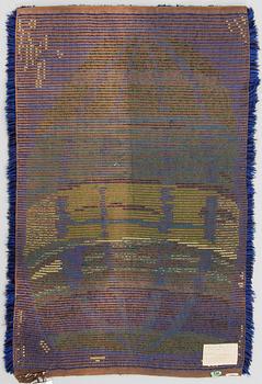 OILI MÄKI, RYA. Märkt "Handwoven ryijy - rug "Ladoga" 1962. Design Oili Mäki, Leppävaara Finland.".