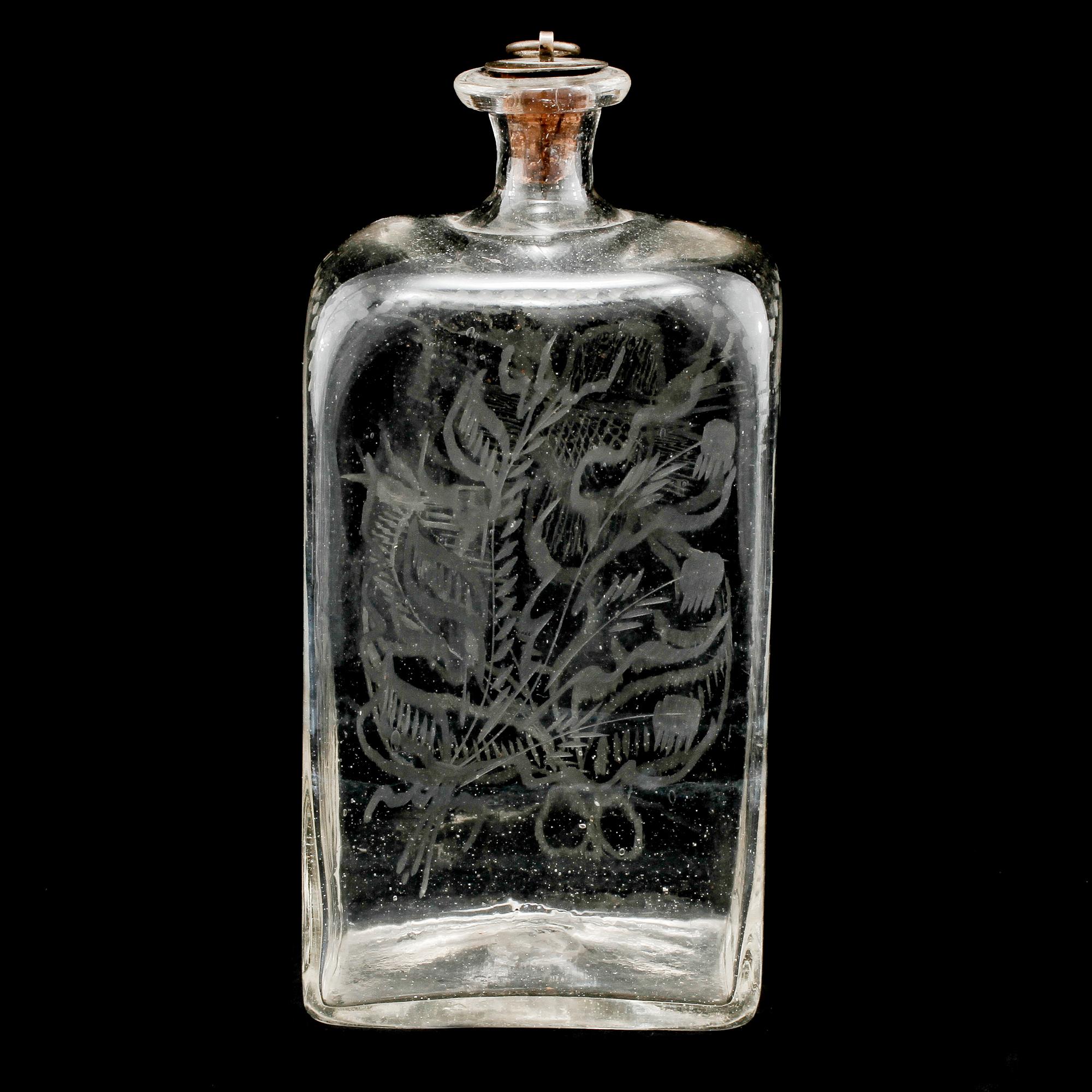 BRÄNNVINSFLASKA, glas, 1800-tal.