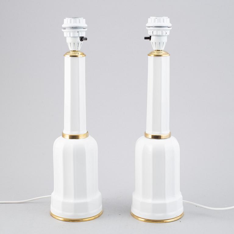 A pair of porcelain table lights, Heiberg model, probably Denmark. Second half of the 20th Century.