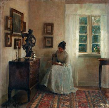 238. Carl Holsoe, Interiör med läsande kvinna.