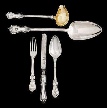 85. A Swedish 19th cent silver 31-pieces table service, different makers marks Stockholm 1841-1882.