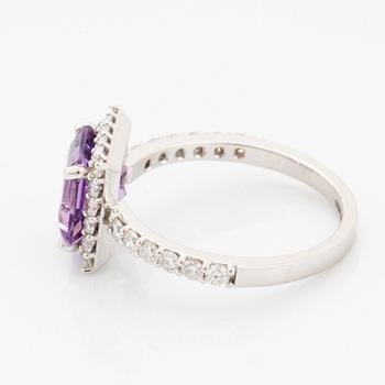 Amethyst and brilliant-cut diamond ring.