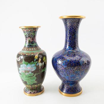 Vases 3 pcs and incense burner China cloisonné works 20th century.