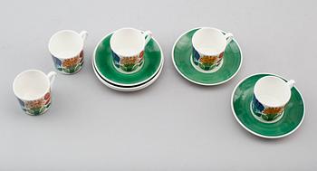 KAFFEKOPPAR MED FAT, 5 st, porslin, "Tahiti", Stig Lindberg, Gustavsberg.