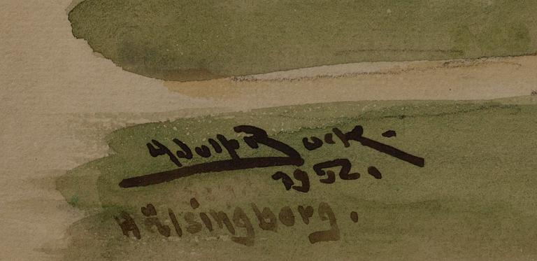 ADOLF BOCK, akvarell, signerad och daterad Helsingborg 1952.