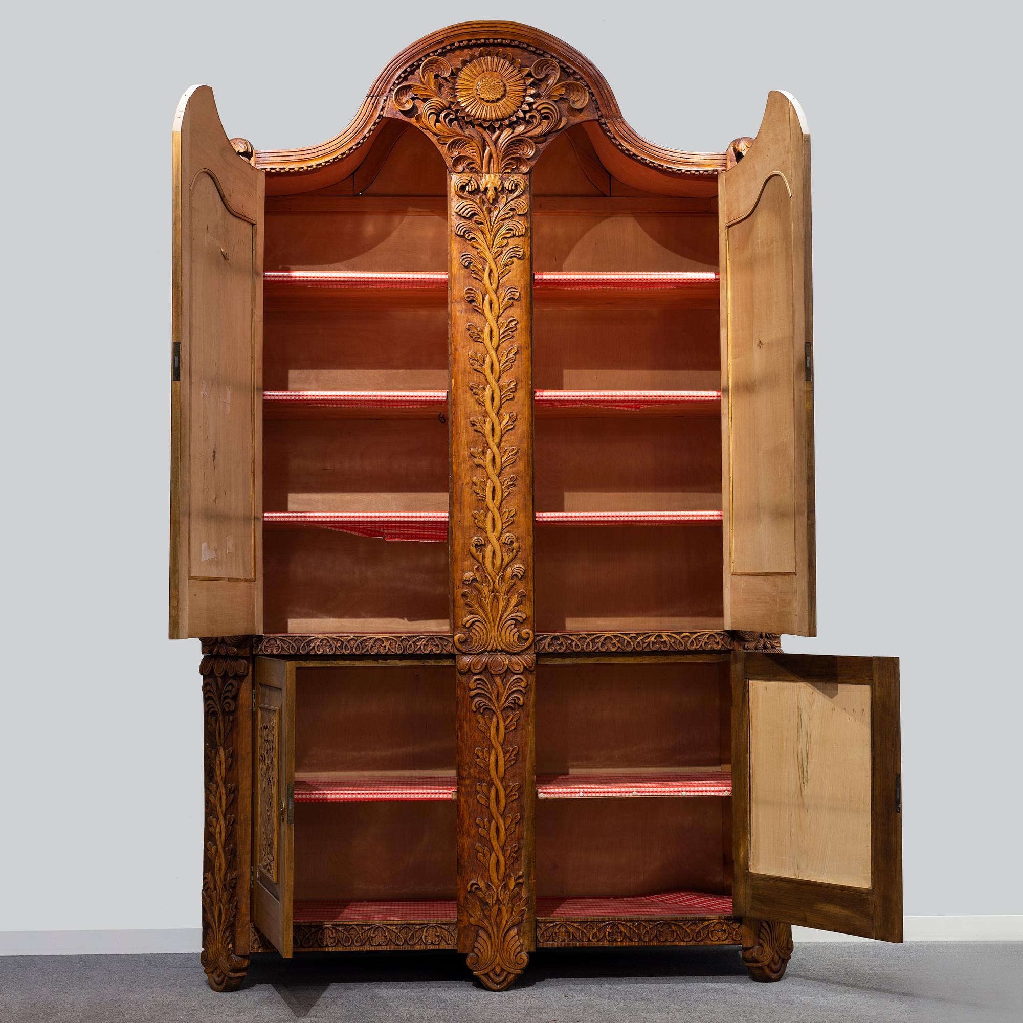 KNUT FJAESTAD, a folk art birch cabinet, early 20th century.