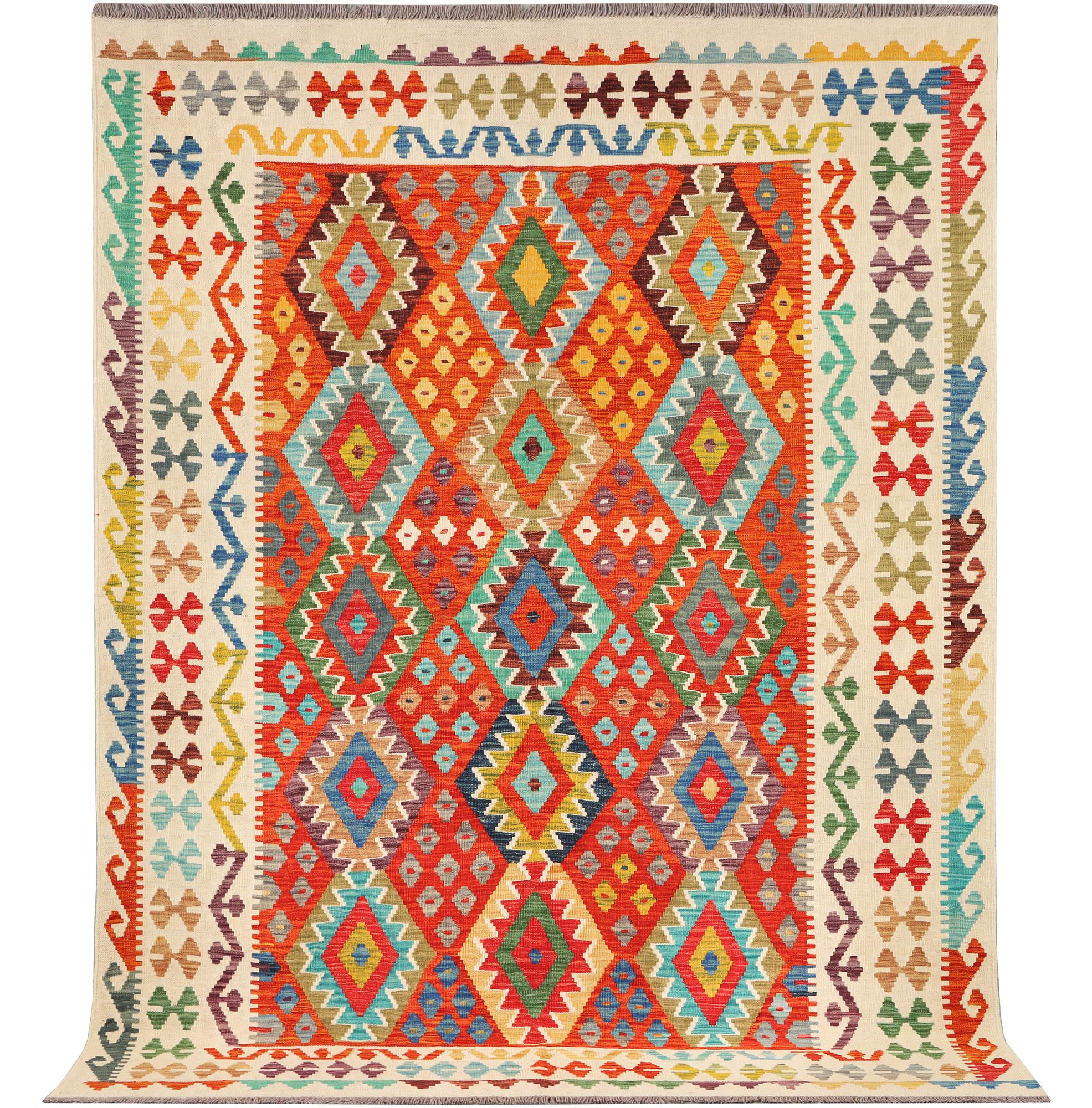 An Afghan Kilim rug, c. 214 x 182 cm.