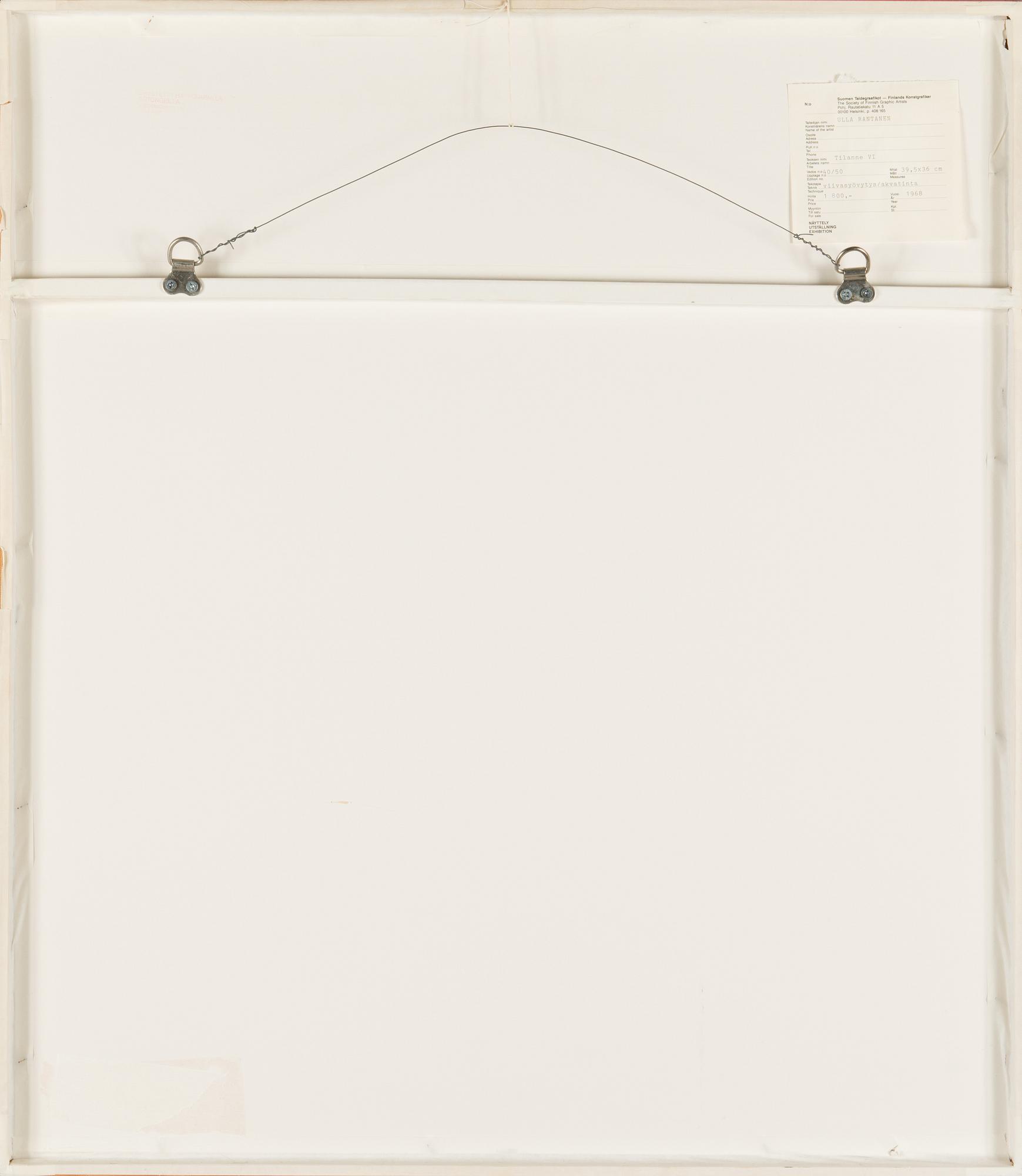 Ulla Rantanen, etching, signed and dated 1968, numbered 40/50.