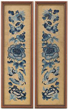 Two framed Chinese textiles, Qing dynasty, 19th Century.
