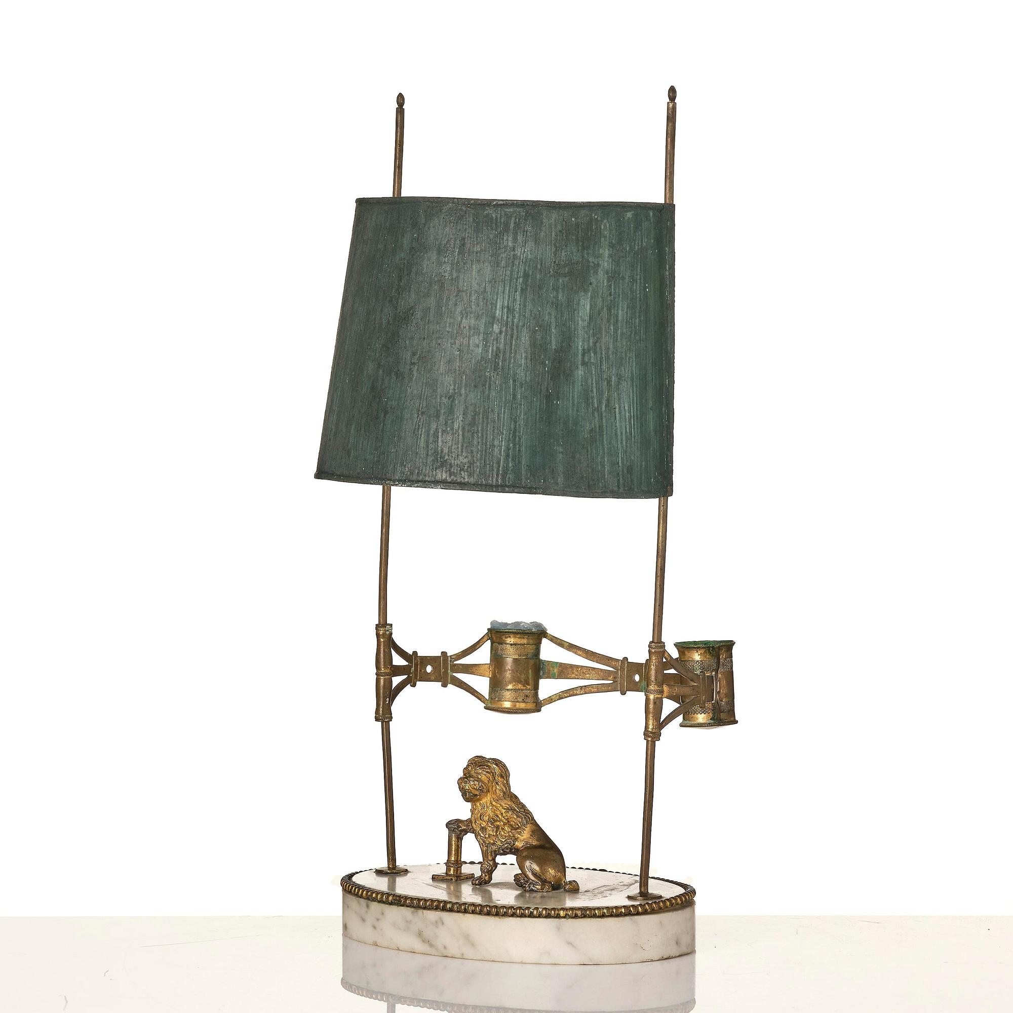 A late gustavian marble and gilt brass two-light reading lamp, late 18th century.