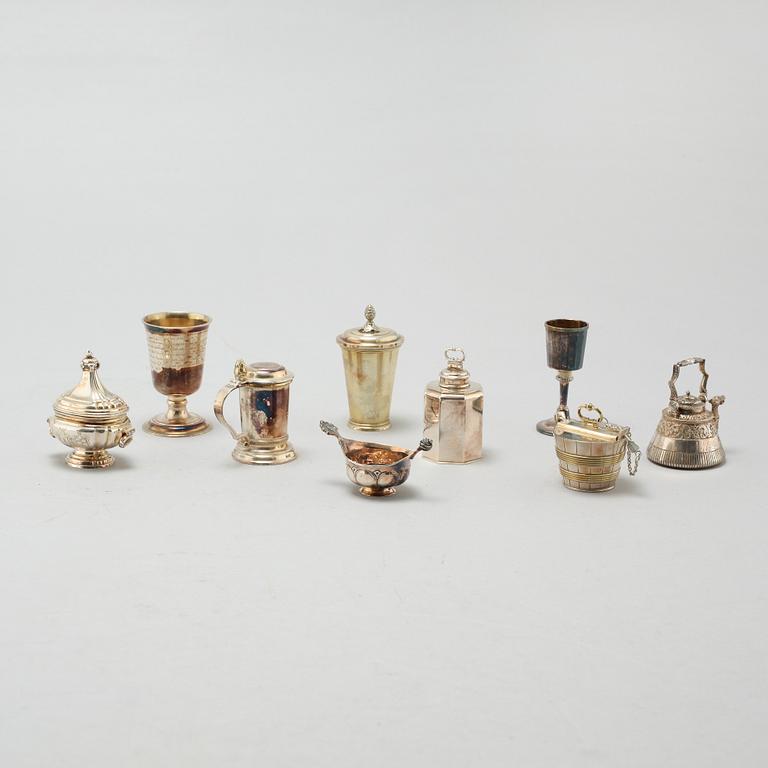 Nine silver miniatures by GAB, Eskilstuna, from the latter half of the 20th century.