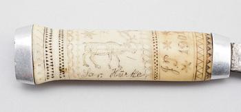 SAMEKNIV, Jon Pålsson Fankki (1880-1961), Kaitum, signerad JP och daterad 1901.