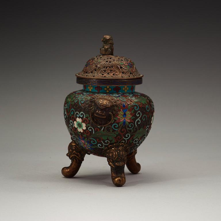 A Cloisonné tripod censer, Qing dynasty, 19th Century.