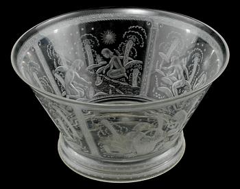 EDWARD HALD, skål, glas, Orrefors, signerad och daterad 1926.