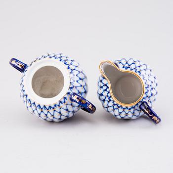 A 34-piece 'Cobalt Net' porcelain set for coffee and tea, Lomonosov, Soviet Union.