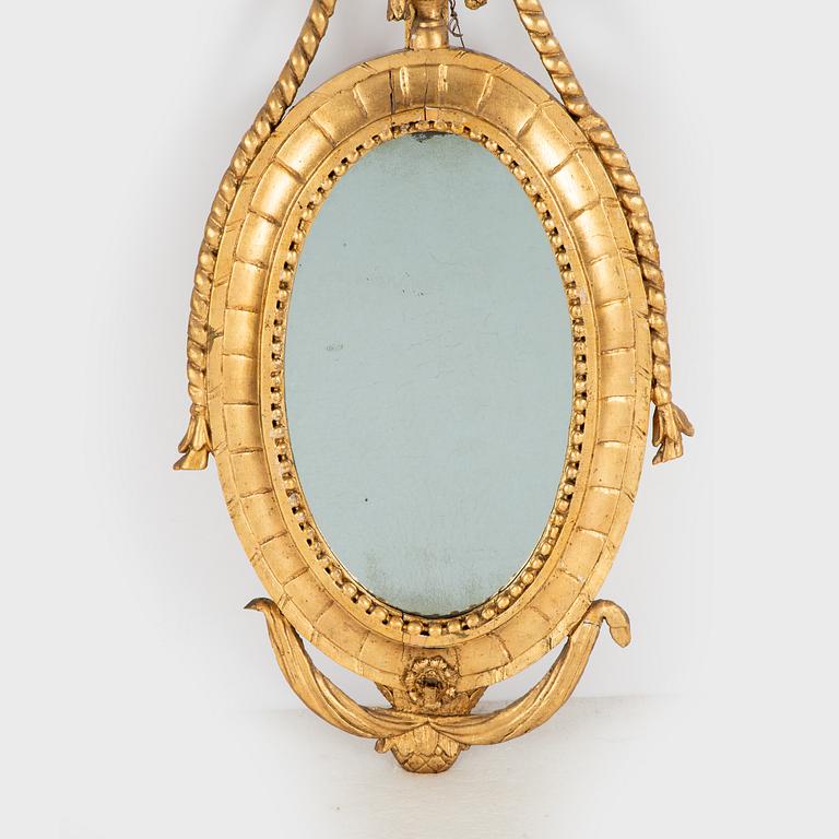 A Danish Louis XVI 'Liselund' giltwood girandole mirror, late 18th century.