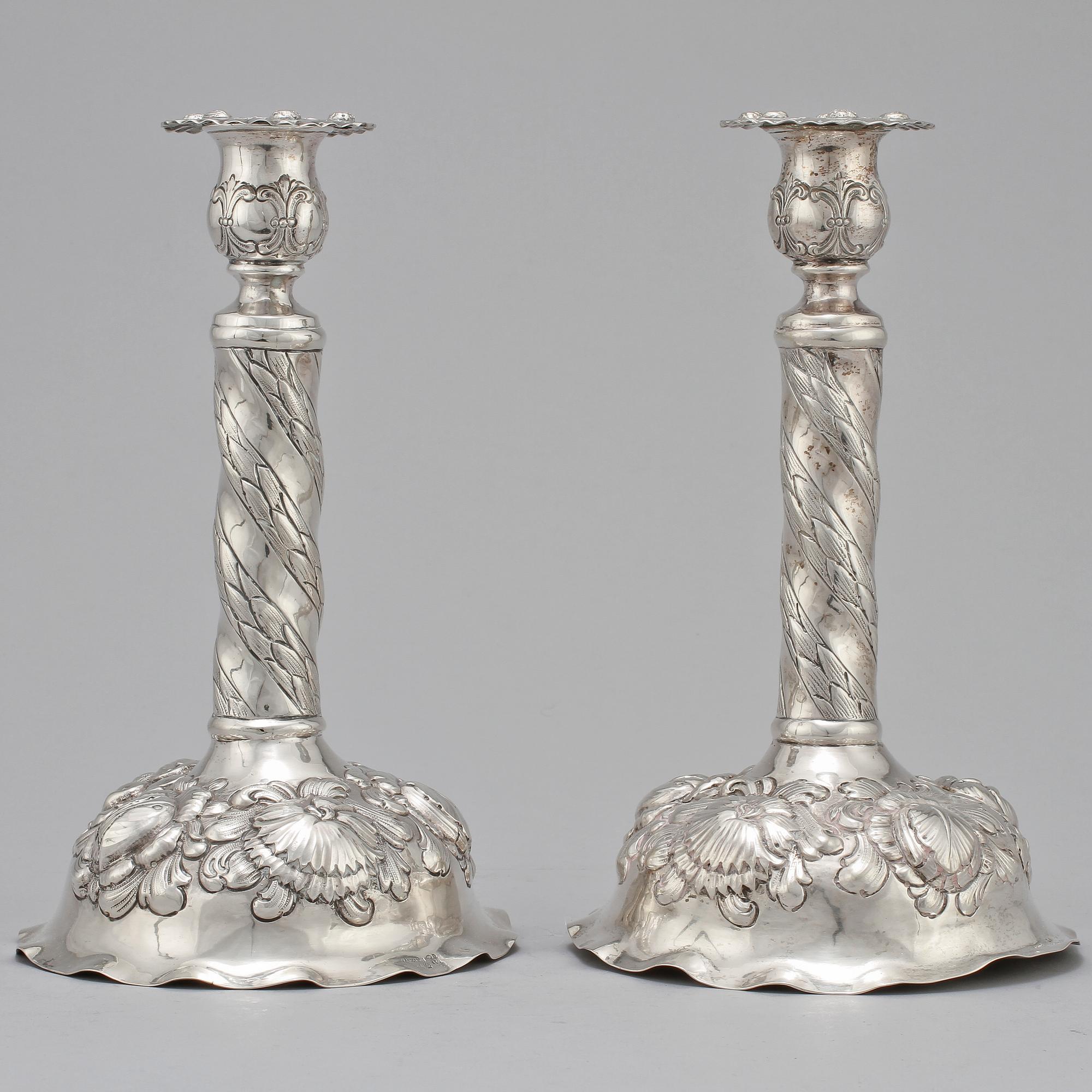 LJUSSTAKAR, ett par, silver, bär både imporstmpl samt K Andersson, 1900-tal. Vikt 690 g.