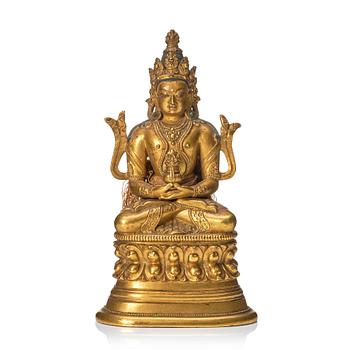 1100. A gilt bronze Pala-revival sculpture of Amitayus, 18/19th Century, possibly Mongolian.