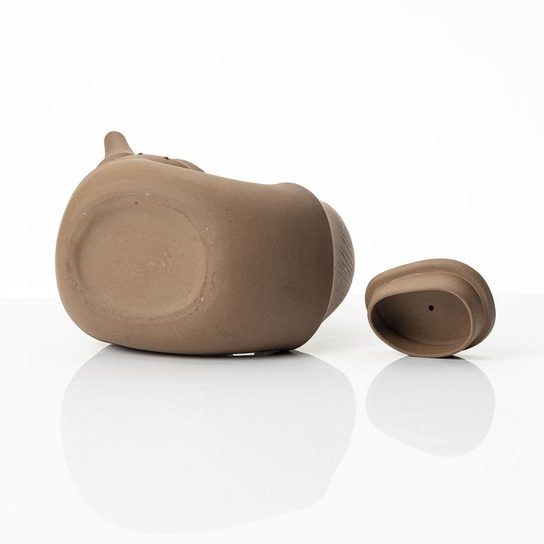 A grey yixing 'bamboo shoot' teapot with six cups, China, 1980s.