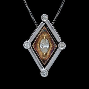 A navette- and brilliant cut diamond pendant, tot. app. 0.80 ct.