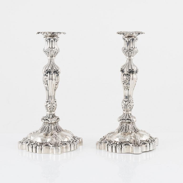 Gustaf Möllenborg, a pair of neo-Rococo silver candlesticks, Stockholm, 1844.