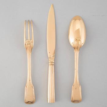 An 18 piece silver-gilt dessert-cutlery set, makers mark Samuel Bardet, Augsburg 1775-77.