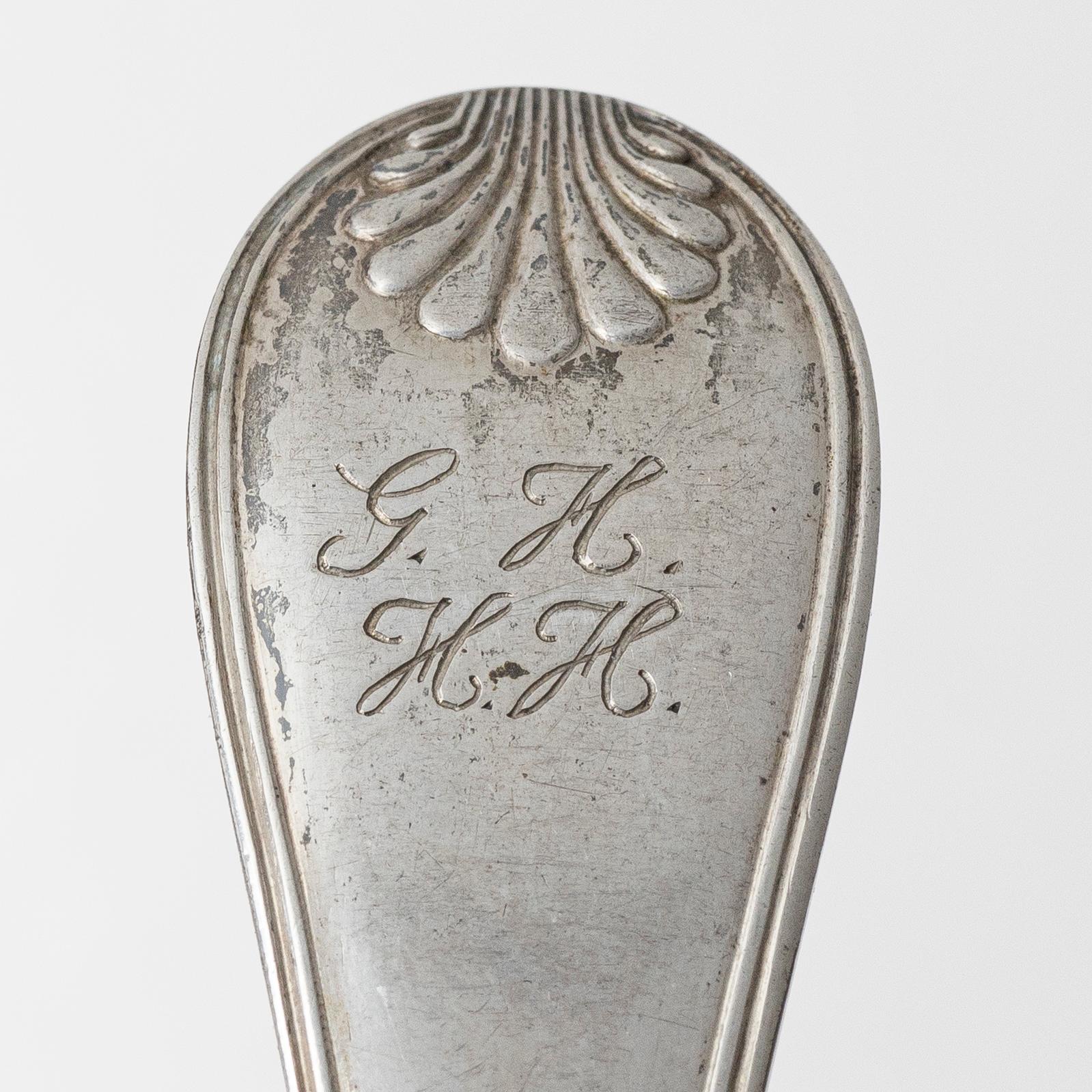 Adolf Zethelius, Six Swedish silver dinner spoons, mark of Adolf Zethelius, Stockholm 1831-1839.