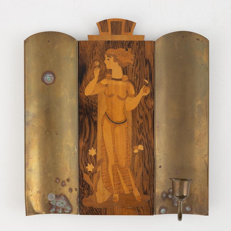 Vägglampetter, 3 st, Mjölby Intarsia, 1930-tal.