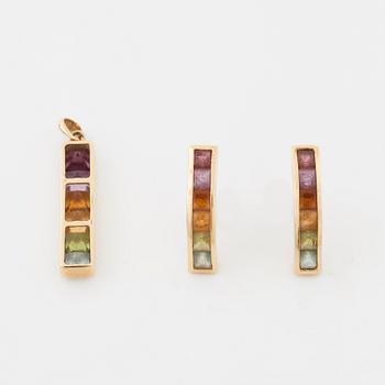 A multicolored gemstone pendant and a pair of earrings, "Collection Rainbow” by H. Stern.